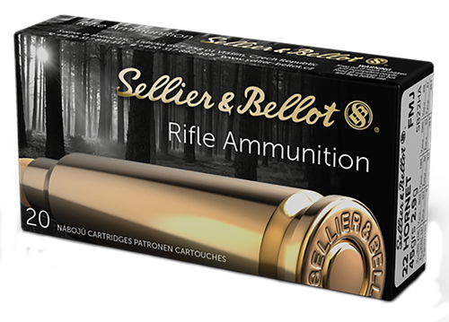 Sellier & Bellot Rifle Ammuntion SB22HA, 22 Hornet, Full Metal Jacket (FMJ), 45 GR, 2690 fps, 20 Rd/bx