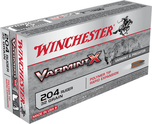 Winchester Varmint X Rifle Ammunition X204P, 204 Ruger, Polymer Tip, 32 GR, 20 Rd/bx