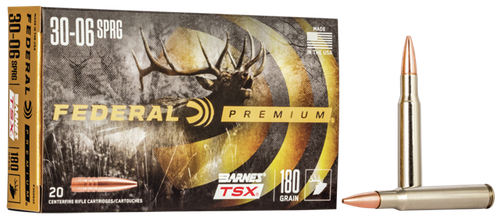 Federal Premium Vital-Shok Rifle Ammunition P3006AE, 30-06 Springfield, Barnes Triple Shock X-Bullet, 180 GR, 2700 fps, 20 Rd/bx