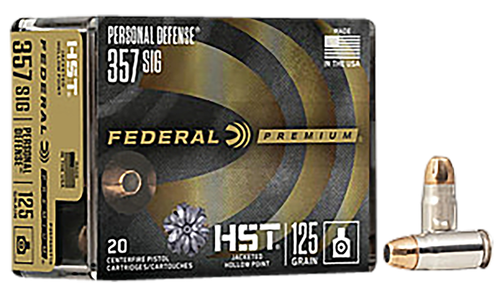 Federal Cartridge Pistol Ammunition P357SHST1S, 357 Sig, HST Jacketed Hollow Point, 125 gr, 1360 fps, 20 Rd/Bx