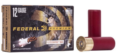 Federal Premium Vital-Shok PFC15400, 12 Gauge, 2-3/4", 9 Pellets w/Flitecontrol Wad, 1325 fps, #00 Copper Plated Lead Buckshot, 5 Rd/bx