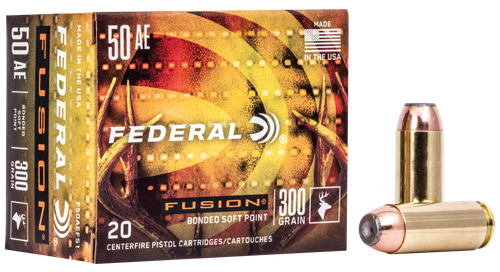 Federal Fusion Pistol Ammunition F50AEFS1, 50 Action Express, Jacketed Hollow Point (HP), 300 GR, 20 Rd/bx