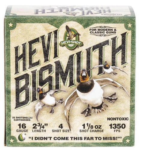 HEVI-Shot Hevi-Bismuth Waterfowl Shotshells HS16704, 16 Gauge, 2-3/4", 1350 fps, #4 Shot, 25 Rds/bx
