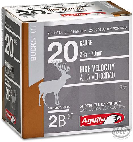 Aguila High Velocity Buckshot Shotshells 1C2002BA, 20 Gauge, 2-3/4", 1 oz, #2 Buck, 1220 fps, 25 Rds/bx
