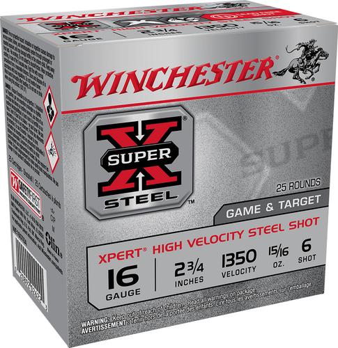 Winchester Super Xpert High Velocity Shotshells WE16GT6A, 16 Gauge, 2-3/4", 15/16 oz, 1350 fps, #6 Steel , 25 Rds/box