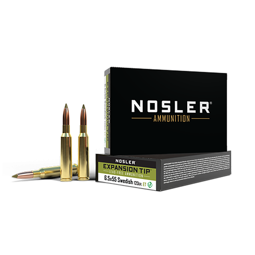 Nosler E-Tip Rifle Ammunition 40015, 6.5x55 Swedish, Expansion Tip, 120 gr, 2756 fps, 20 Rd/Bx