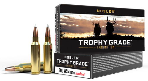 Nosler Trophy Grade Rifle Ammunition 60063, 300 WSM, AccuBond, 180 GR, 2900 fps, 20 Rd/bx
