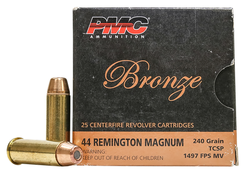 PMC Bronze Line Handgun Ammunition 44D, 44 Remington Mag, Truncated Cone Soft Point (SP), 240 GR, 1300 fps, 25 Rd/bx
