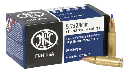 FN Herstal FiveSeven Sporting Handgun Ammunition SS197SR, 5.7 MM X 28 MM, V-Max, 40 GR, 2034 fps, 50 Rd/bx