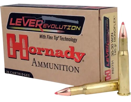 Hornady LeveRevolution Rifle Ammunition 82731, 30-30 Winchester, Gilding Metal Expanding, 140 GR, 2390 fps, 20 Rd/bx