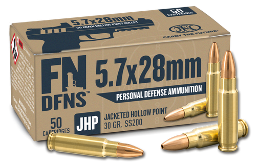 FN Herstal DFNS Pistol Ammunition 10700030, 5.7x28mm, JHP, 30 gr, 1894 fps, 50 Rd/Bx