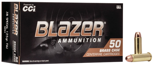 CCI Blazer Brass Handgun Ammunition 5204, 38 Special, Full Metal Jacket (FMJ), 125 GR, 865 fps, 50 Rd/bx