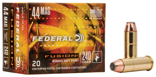 Federal Fusion Handgun Ammunition F44FS1, 44 Remington Magnum, Fusion, 240 GR, 1230 fps, 20 Rd/bx