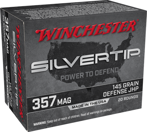 Winchester Supreme Elite Defense Ammunition W357ST, 357 Magnum, SilverTip Jacketed Hollow Point (JHP), 145 GR, 1290 fps, 20 Rd/bx