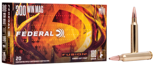Federal Fusion Rifle Ammunition F300WFS3, 300 Winchester Mag, Fusion Ammunition, 180 GR, 2960 fps, 20 Rd/bx