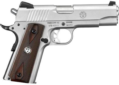 Ruger SR1911 Commander Pistol 6702, 45 ACP, 4.25 in, Wood Grip, Stainless Finish, 8 Rd
