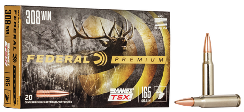 Federal Premium Vital-Shok Rifle Ammunition P308H, 308 Winchester, Barnes Triple Shock X-Bullet, 165 GR, 2650 fps, 20 Rd/bx