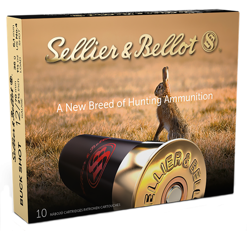Sellier & Bellot Shotgun Ammuntion SB12BSD, 12 Gauge, 2-3/4", 27 Pellets, #4 Lead Buckshot, 10 Rd/bx