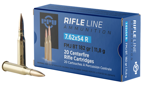 Prvi Partizan Rifle Ammunition PP76254F, 7.62x54R, Full Metal Jacket Boat Tail (FMJBT), 182 GR, 2625 fps, 20 Rds/Bx