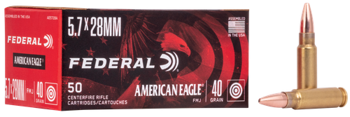 Federal FiveSeven Handgun Ammo AE5728A, 5.7mmX28mm, Full Metal Jacket (FMJ), 2250 fps, 40 GR, 50 Rd/Bx