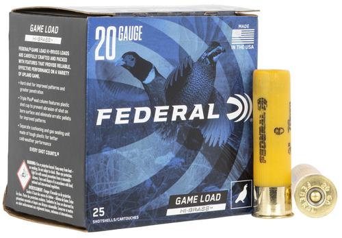 Federal Game-Shok High Brass Shotshells H2586, 20 Gauge, 3", 1 1/4 oz, 1300 fps, #6 Lead Shot, 25 Rds/box