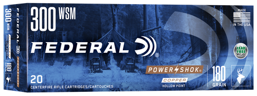 Federal Premium Power Shok Rifle Ammunition 300WSMC, 300 WSM, Soft Point (SP), 180 GR, 2970 fps, 20 Rd/bx