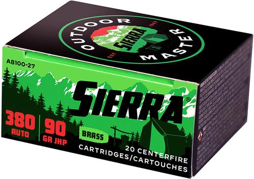 Sierra Outdoor Master Handgun Ammunition A81100120, 9mm, Jacketed Hollow Point, 115 GR, 20 Rds/bx