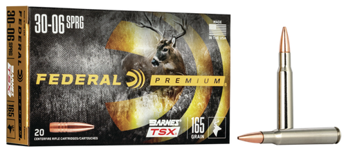 Federal Premium Vital-Shok Rifle Ammunition P3006AF, 30-06 Springfield, Barnes Triple Shock X-Bullet, 165 GR, 2800 fps, 20 Rd/bx