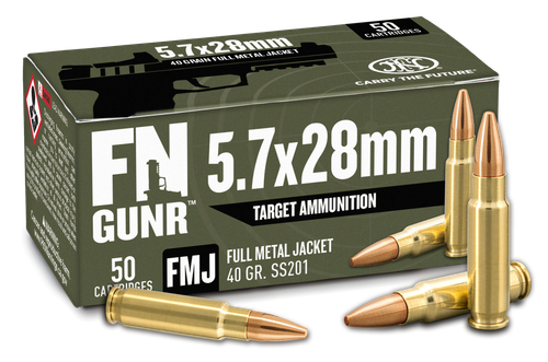 FN Herstal GUNR Pistol Ammunition 10700032, 5.7x28mm, Full Metal Jacket, 40 gr, 1700 fps, 50 Rd/Bx