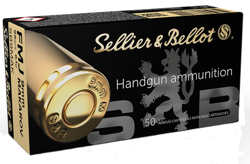 Sellier & Bellot Pistol Ammuntion SB9MAK, 9x18mm (9mm Makarov), Full Metal Jacket (FMJ), 95 GR, 1050 fps, 50 Rd/bx