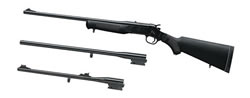 Rossi Single Shot Triple Barrel Set S202244YBS, 20 Gauge / .22 LR / .44 Mag, 22 in / 18.5 in / 22 in, Black Syn Stock,Matte Blue Finish