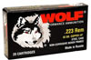 Wolf Rifle Ammunition 22362HP, (50 box case), 223 Remington, Hollow Point, 62 GR, 3025 fps, 1000 rds.
