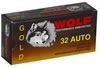 Wolf Gold Pistol Ammunition G32FMJ1, 32 ACP, Full Metal Jacket (FMJ), 71 GR, 903 fps, 50 Rd/bx