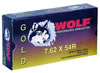 Wolf Gold Rifle Ammunition G54RFMJ1, 7.62 MM X 54 MM Rimmed, Full Metal Jacket (FMJ), 150 GR, 2838 fps, 20 Rd/bx