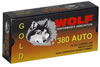 Wolf Gold Pistol Ammunition G380HP1, 380 ACP, Jacketed Hollow Point (JHP), 94 GR, 952 fps, 50 Rd/bx