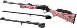 Rossi Matched Pair Youth Rifle S2022243YPBL 243 Win 22LR 20 Gauge 22 in 18 5 in 22 in Pink Black Laminated Stock Matte Blue Finish