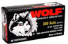 Wolf Handgun Ammunition 917FMJ, 380 ACP, Full Metal Jacket, 91 GR, 1010 fps, 1000/bx