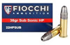 Fiocchi 22 Rimfire Ammunition 22HPSUB, 22 Long Rifle, Hollow Point, 38 GR, 1030 fps, 50 Rd/bx