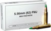 Winchester USA Rifle Ammunition Q3269, 5.56 Nato, Steel Core FMJ, 62 GR, 3020 fps, 20 Rd/bx