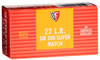 Fiocchi Super Match Pistol Rimfire Ammunition 22SM300, 22 Long Rifle, Round Nose (RN), 40 GR, 1050 fps, 50 Rd/bx