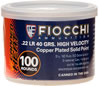 Fiocchi Shooting Dynamics Canned Heat Rimfire Ammunition 22CHVCRN, 22 Long Rifle, Plated Solid Point, 40 GR, 1250 fps, 100 Rd/Can