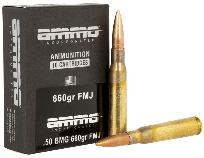 Ammo Inc Rifle Ammunition 50BMG660FMJA10, 50 BMG, Full Metal Jacket, 660 gr, 10 Rd/Bx