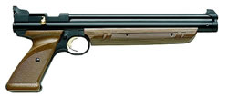 This .177 caliber pneumatic air pistol features a single-action bolt design for easier cocking and loading, a rifled steel barrel for accuracy, and an easy-pump This .177 caliber pneumatic air pistol features a single-action bolt design for easier cocking and loading, a rifled steel barrel for accuracy, and an easy-pump