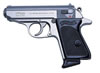 Walther PPK Semi-Auto Pistol VAH32002, 32 ACP, 3.35", Black Plastic Grip, Stainless Finish, 7 Rd