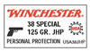Winchester USA Pistol Ammunition USA38SP, 38 Special, Jacketed Soft Point (SP), 125 GR, 850 fps, 50 Rd/bx