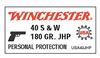 Winchester USA Pistol Ammunition USA40JHP, 40 S&W, Jacketed Hollow Point (JHP), 180 GR, 1010 fps, 50 Rd/bx Winchester USA Pistol Ammunition USA40JHP, 40 S&W, Jacketed Hollow Point (JHP), 180 GR, 1010 fps, 50 Rd/bx