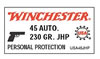 Winchester USA Centerfire Pistol Ammunition USA45JHP, 45 ACP, Jacketed Hollow Point, 230 GR, 880 fps, 50 Rd/bx