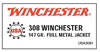 Winchester USA Rifle Ammunition USA3081, 308 Winchester, Full Metal Jacket Boat-Tail, 147 GR, 2800 fps, 20 Rd/bx Winchester USA Rifle Ammunition USA3081, 308 Winchester, Full Metal Jacket Boat-Tail, 147 GR, 2800 fps, 20 Rd/bx