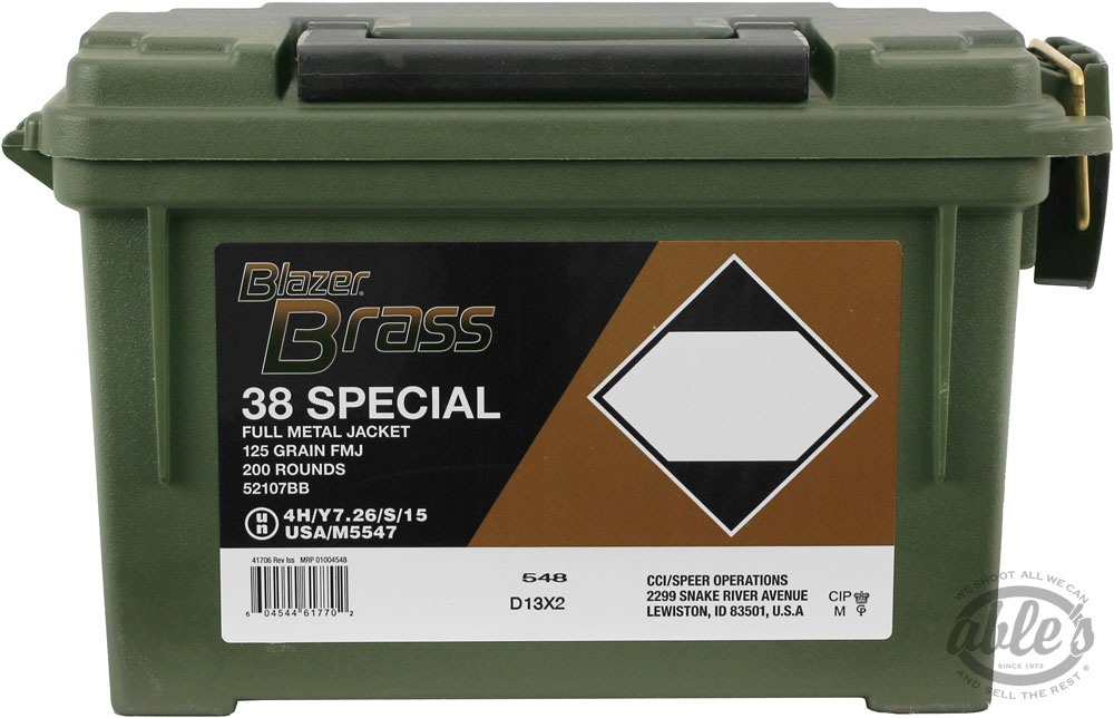 CCI Blazer Brass Handgun Ammunition 52107BB, 38 Special, Full Metal Jacket (FMJ), 125 GR, 865 fps, 200 Rd Plano Box