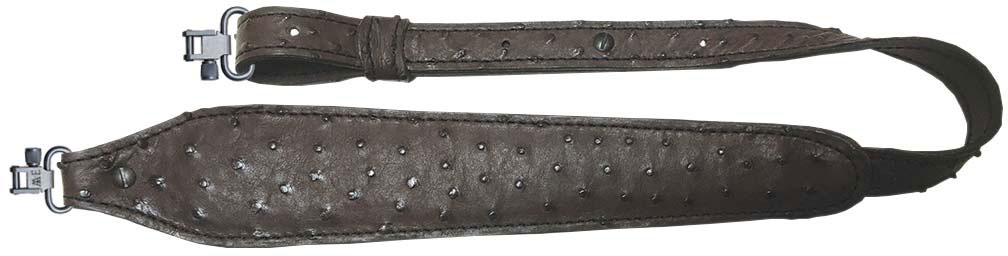 AA&E Leathercraft Gunuine Full Quill Ostrich Leather Padded Trohpy Gunsling w/Metal Swivels, Brown (8517725S210)